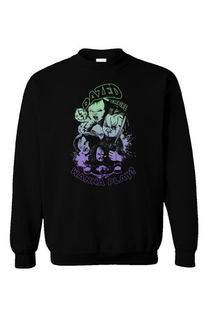Open image in slideshow, &quot;Wanna Play?&quot; Crewneck Halloween 2023 | Dazed Empire
