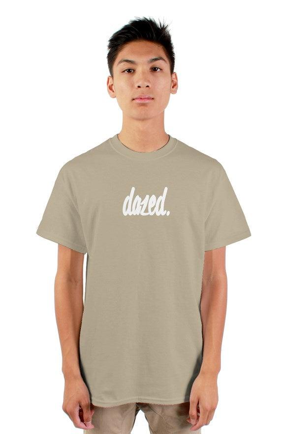 White "dazed." Staple Logo | White | Sand Gildan Mens T Shirt | Dazed Empire