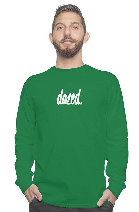 White "dazed." Staple Logo | Gildan Long Sleeve T Shirt | Dazed Empire 